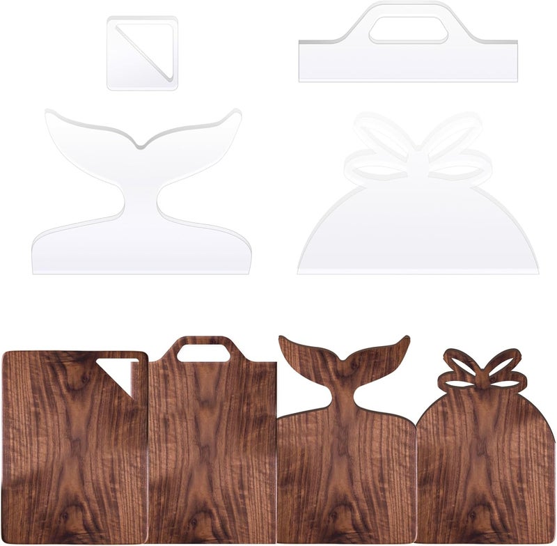 LYMOI 4 Pcs Acrylic Router Templates for Woodworking, 5mm Thick Charcuterie Board Handle Template, Clear Cutting Board Template Angled Curvy Stencils Guide Tool for Kitchen (Gift Style) - Image 1
